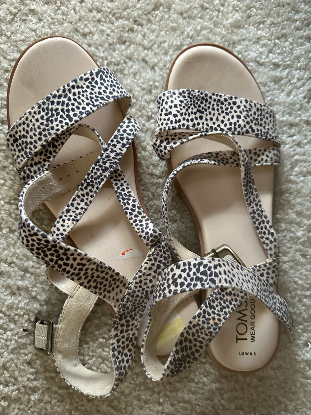 TOMS Women's Beige Sandals with Black Leopard Spots